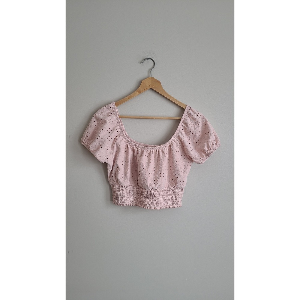 Aeropostale Pink Eyelet Smocked Crop Top Cottagecore Blouse Medium